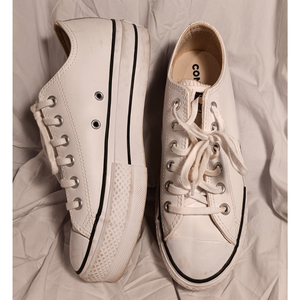 Converse Chuck Taylor All Star Lift Clean Ox Leather White Platform Womens 8